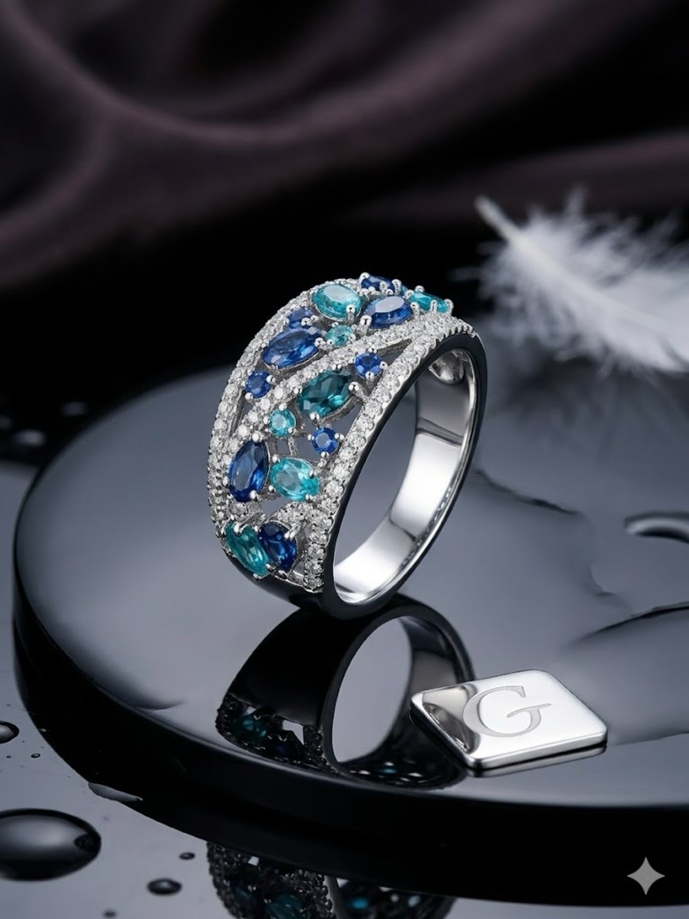 New QVC Blue Multi-Gemstone Cluster Ring Size 9